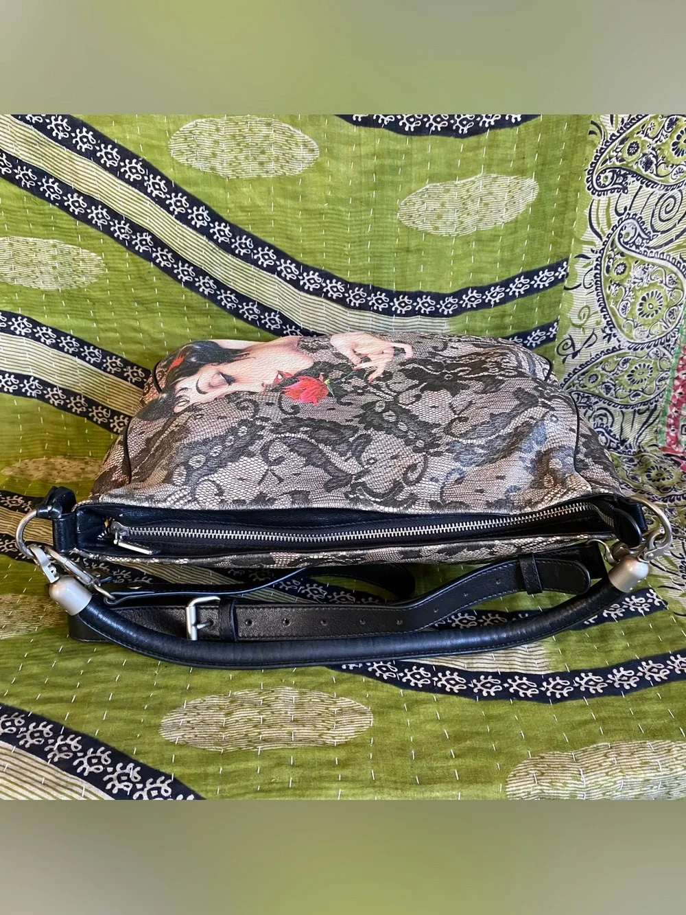 RARE Icon Los Angeles Alberto Vargas Printed Leather Slouchy Crossbody Purse
